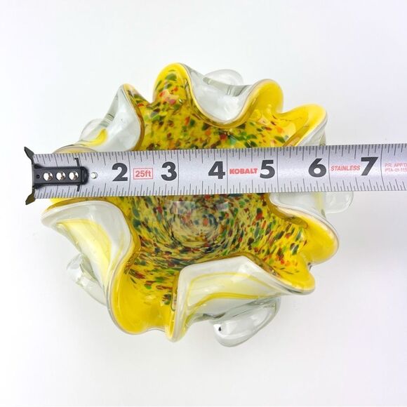 Murano Art Glass Millefiori Cased Bowl Yellow Gold Flake Multicolor Tutti Frutti - Picture 8 of 9